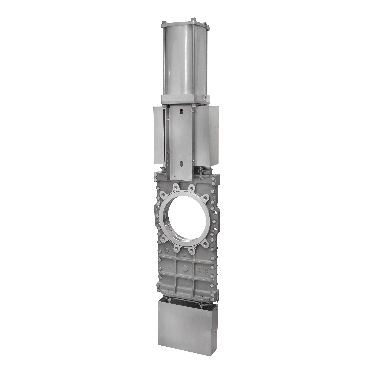 Beidseitig dichtender High Performance Platten-/Stoffschieber mit durchgehender Schieberplatte für feststoffhaltige Medien und Flüssigkeiten